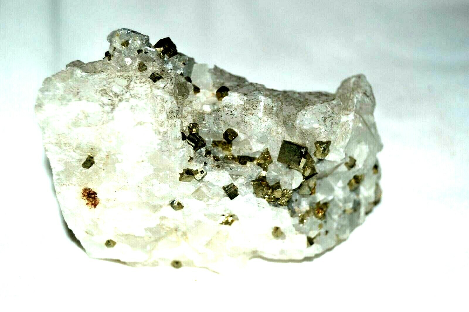 Raw Pyrite Crystals on Quartz Matrix Mineral Specimen Fools Gold Cubes 110g 2.5″