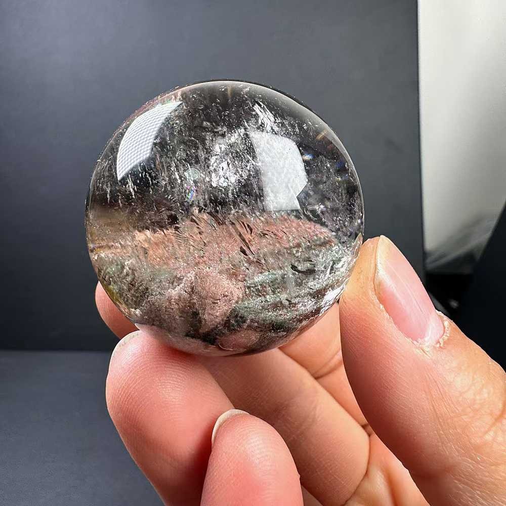 40mm Natural Ghost Quartz Sphere Crystal Ball Mineral Reiki Decor +Stand