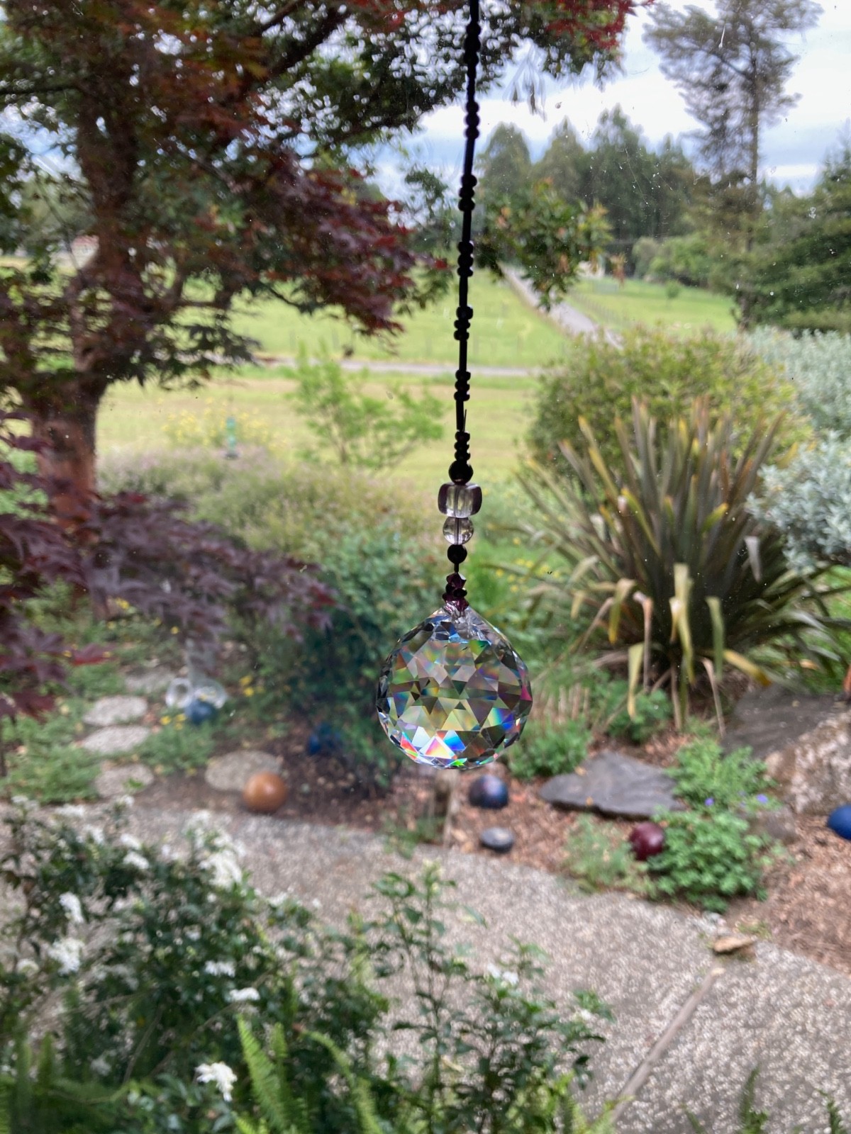 FENG SHUI HANGING CRYSTAL BALL Clear Faceted Sphere Sun Catcher Rainbow Prism