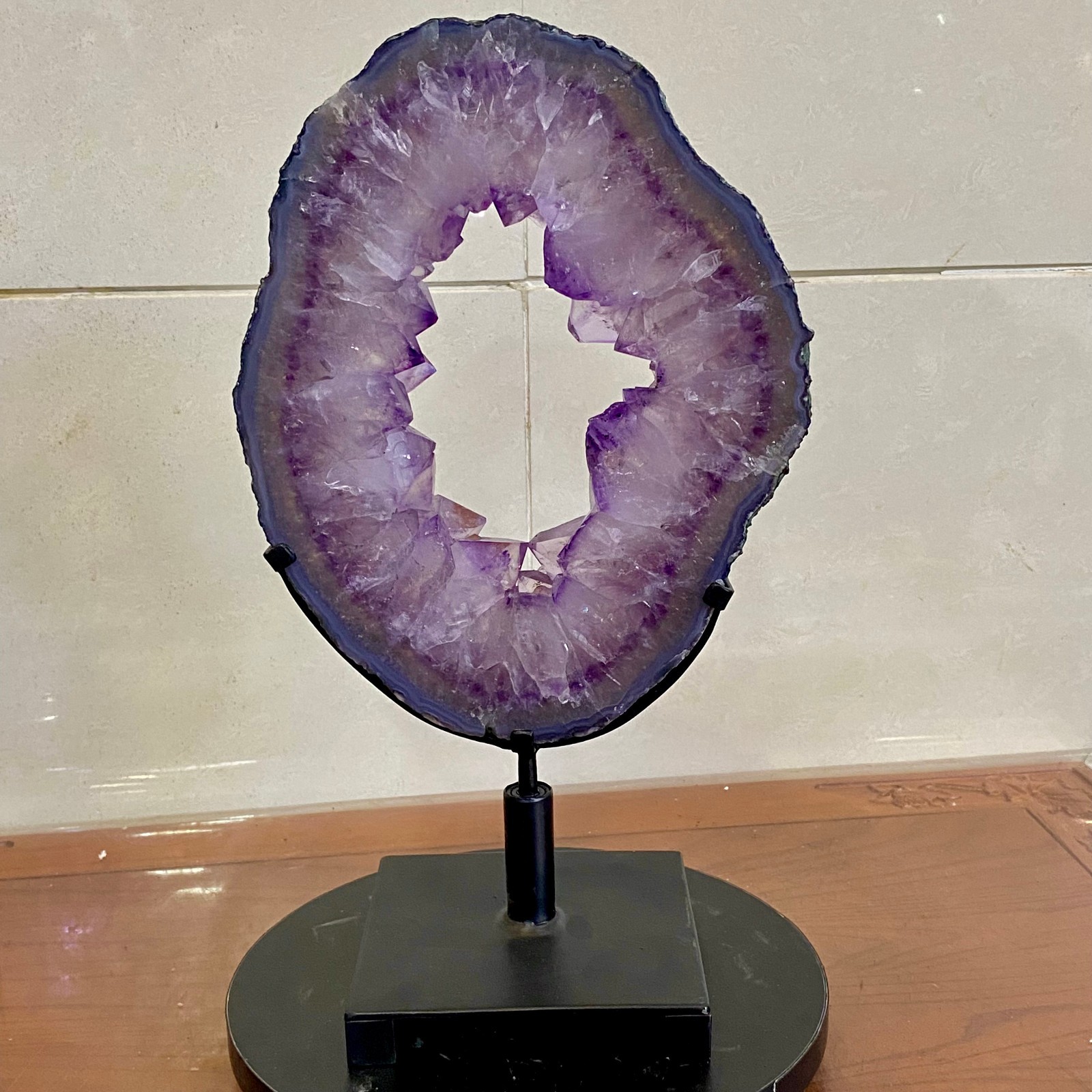 8.04LB Natural Amethyst Cave Crystal Slice Crescent shaped Hand Cut Repai