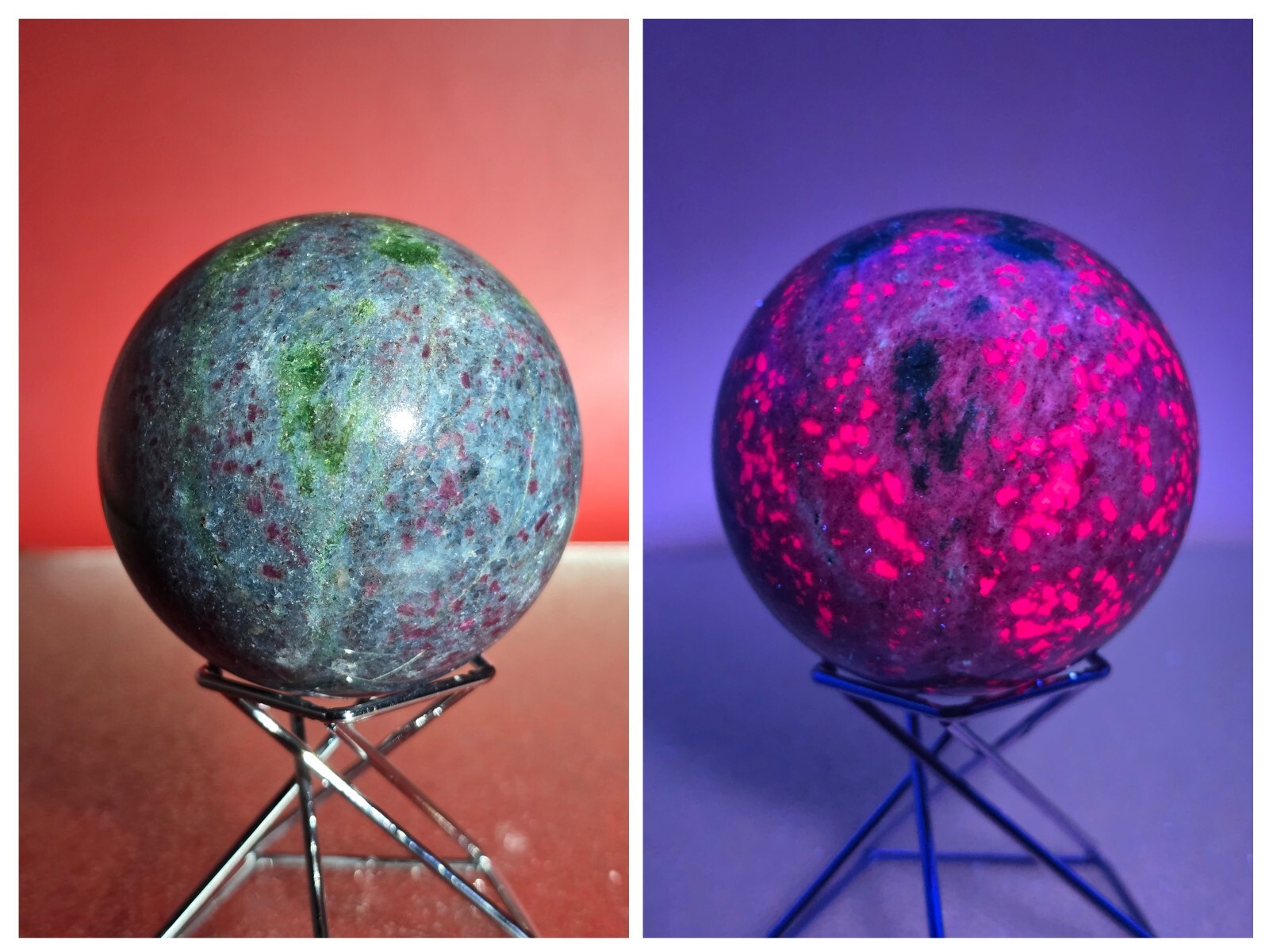 Natural Ruby In Kyanite Quartz Sphere 400g UV Reactive Crystal Healing Reiki