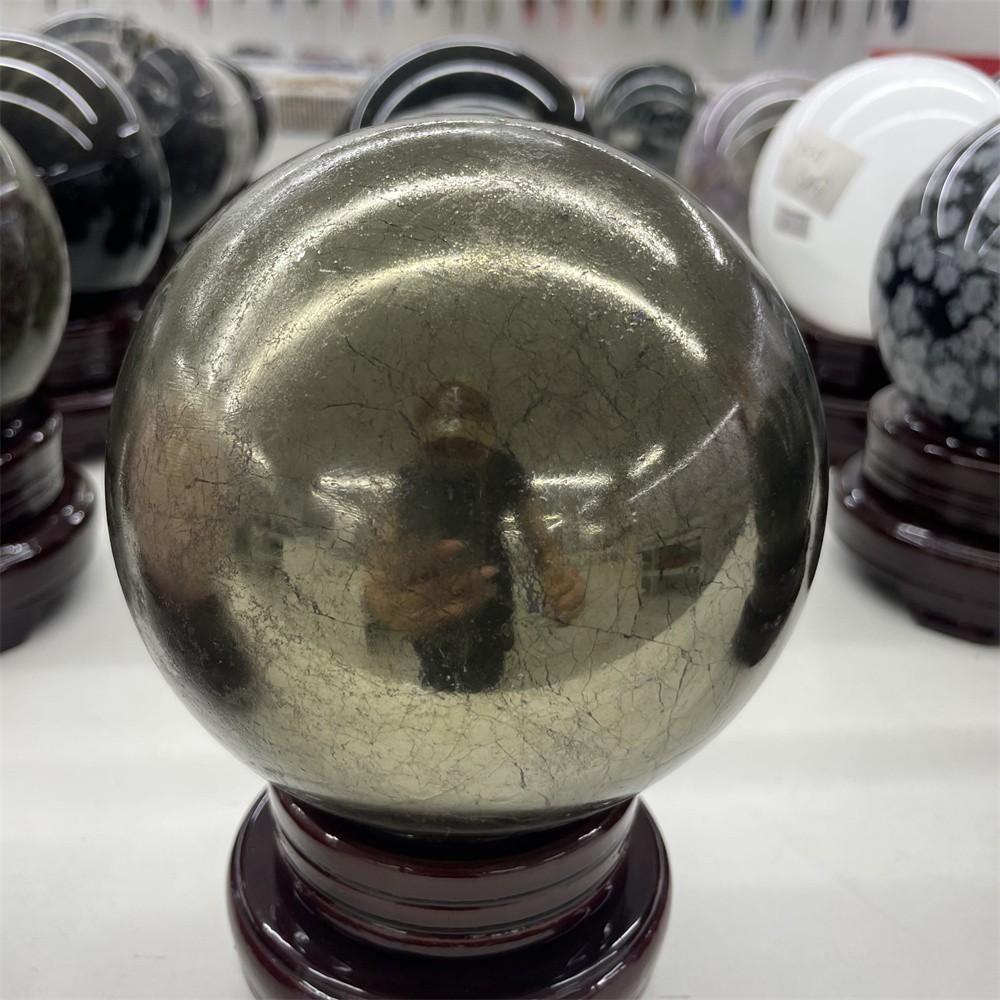 11.LB 4.5″ Natural Pyrite Sphere Ball Carved Crystal Quartz Decor Healing Energy