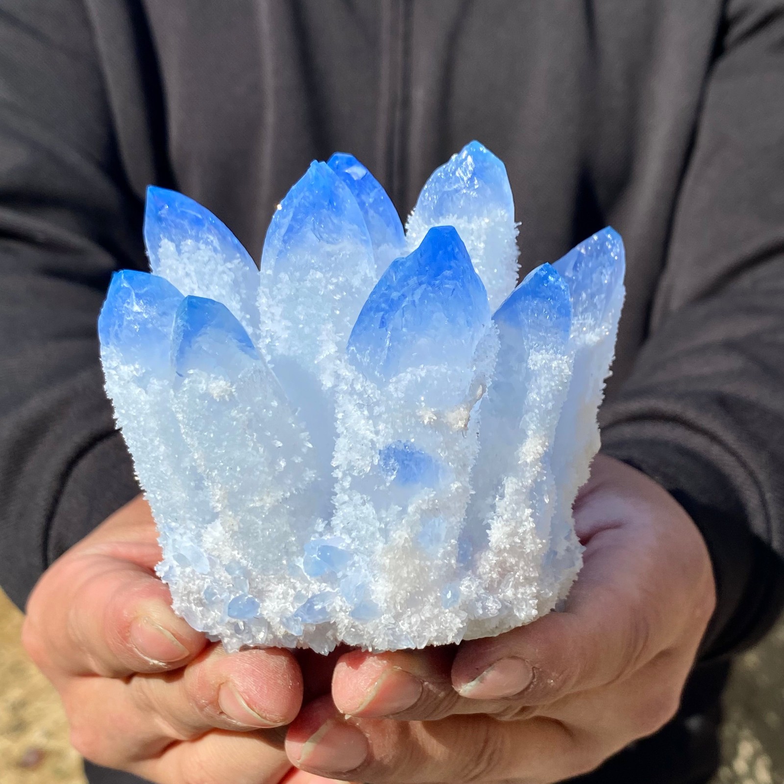 1.56LB Newly discovered blue Phantom Quartz Crystal Cluster mineral samples