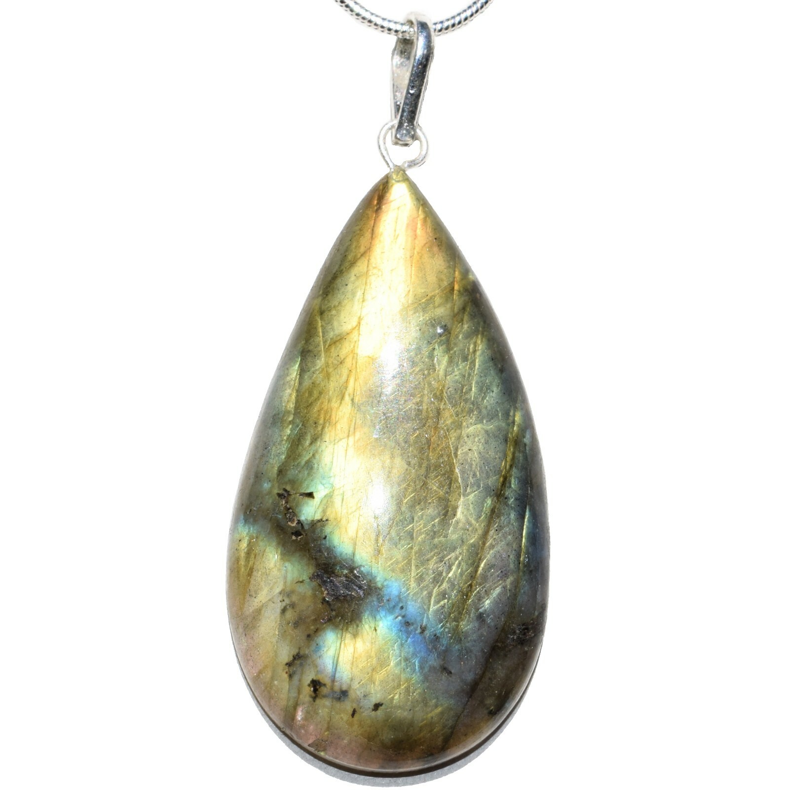 CHARGED AAA Labradorite Teardrop Pendant + 20″ Stainless Steel Chain & Charger