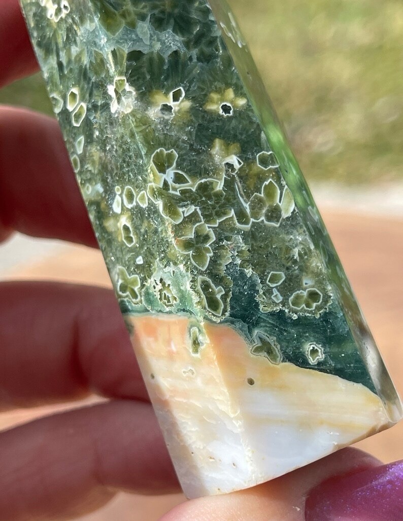 Madagascar 7th Vein Green & Yellow Ocean Jasper Tower • Natural Orbicular Jasper
