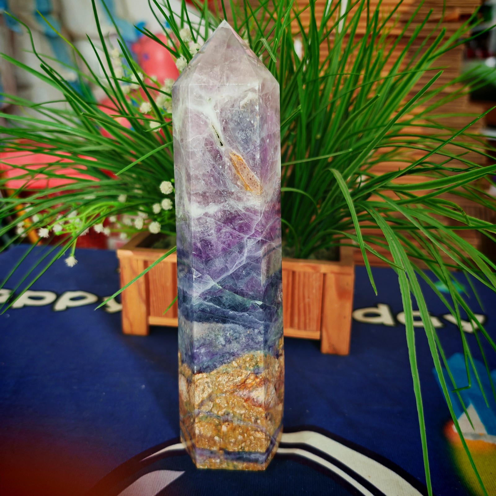 4.29LB Polishing and healing of natural colored fluorite crystal tower 1950g