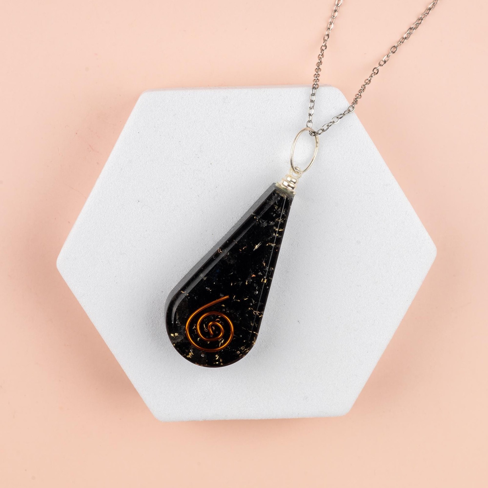 Black Tourmaline Orgone Pendant Necklace 18-20″ Stainless Chain Crystal Gift
