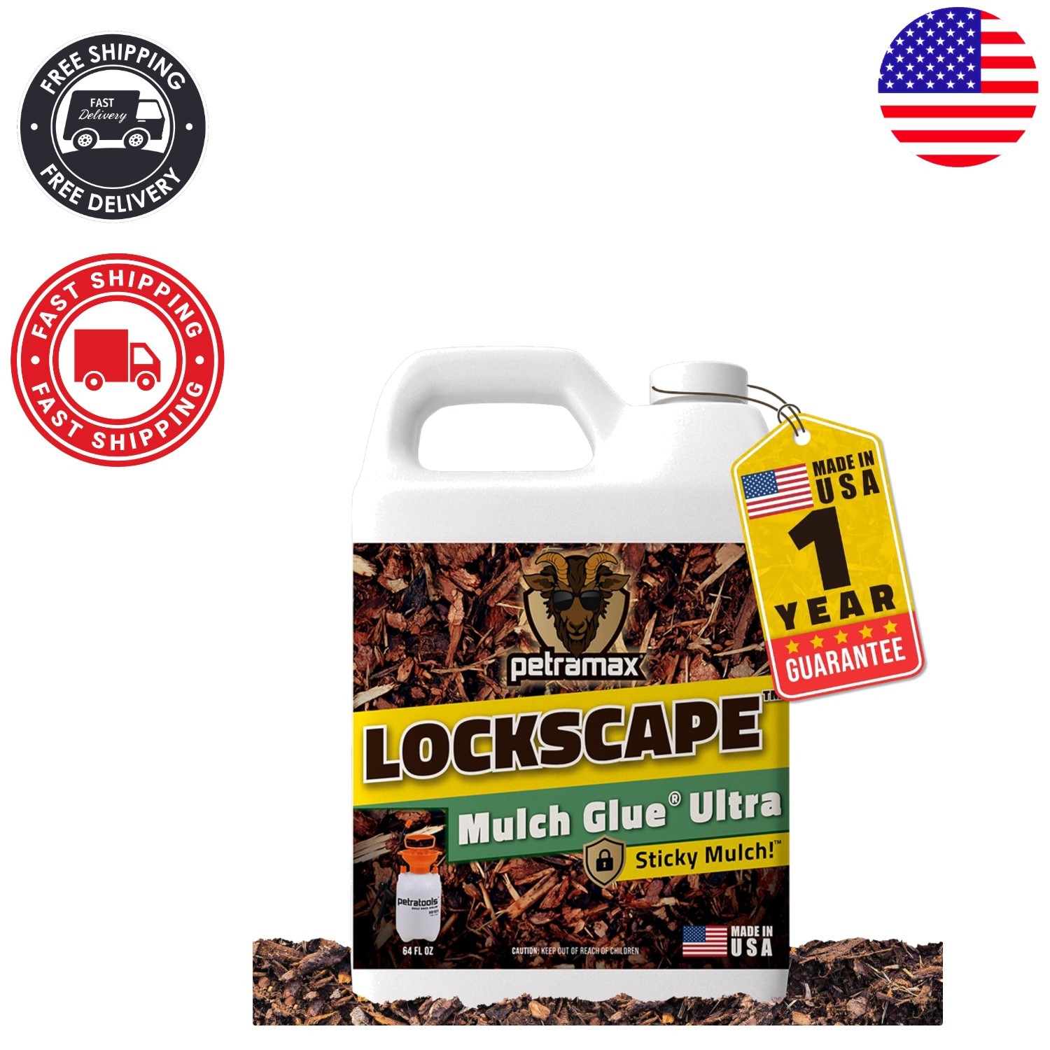 Eco-Friendly Lockscape Mulch Glue 64 Oz – Strong Adhesive Lasts Up to 2