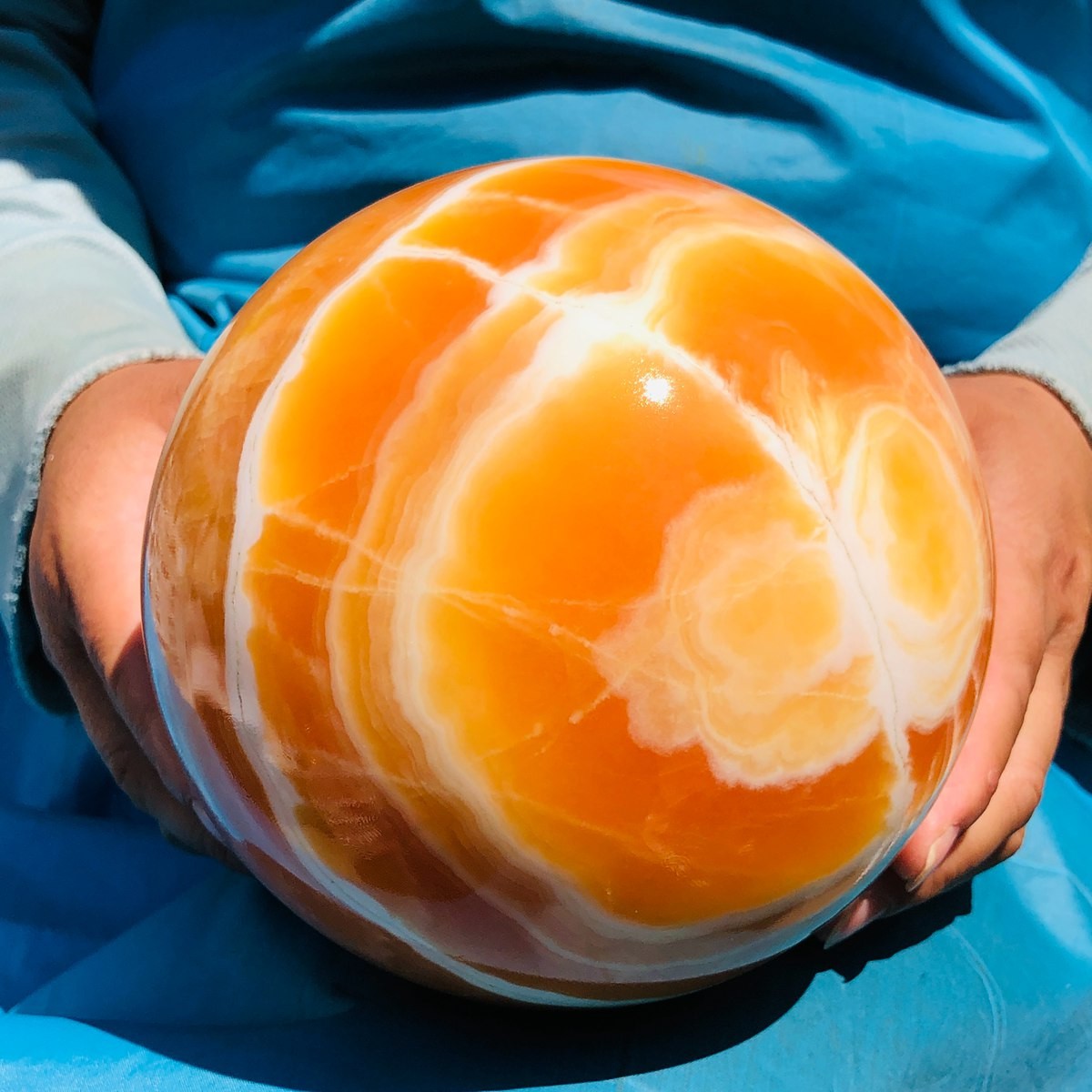 4120G Top Natural Yellow Calcite Ball Quartz Crystal Ball Reiki Healing 5539