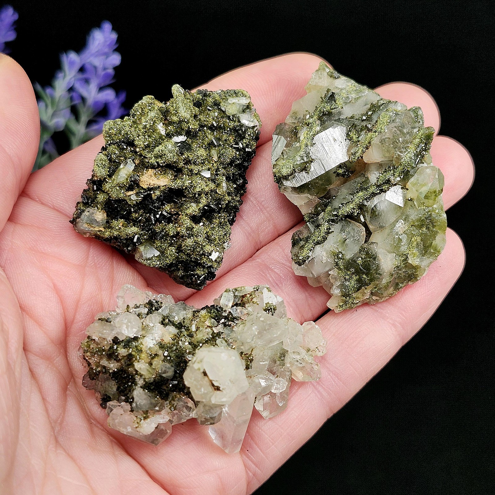 Forest Epidote, Turkish Epidote and Quartz Cluster Specimen