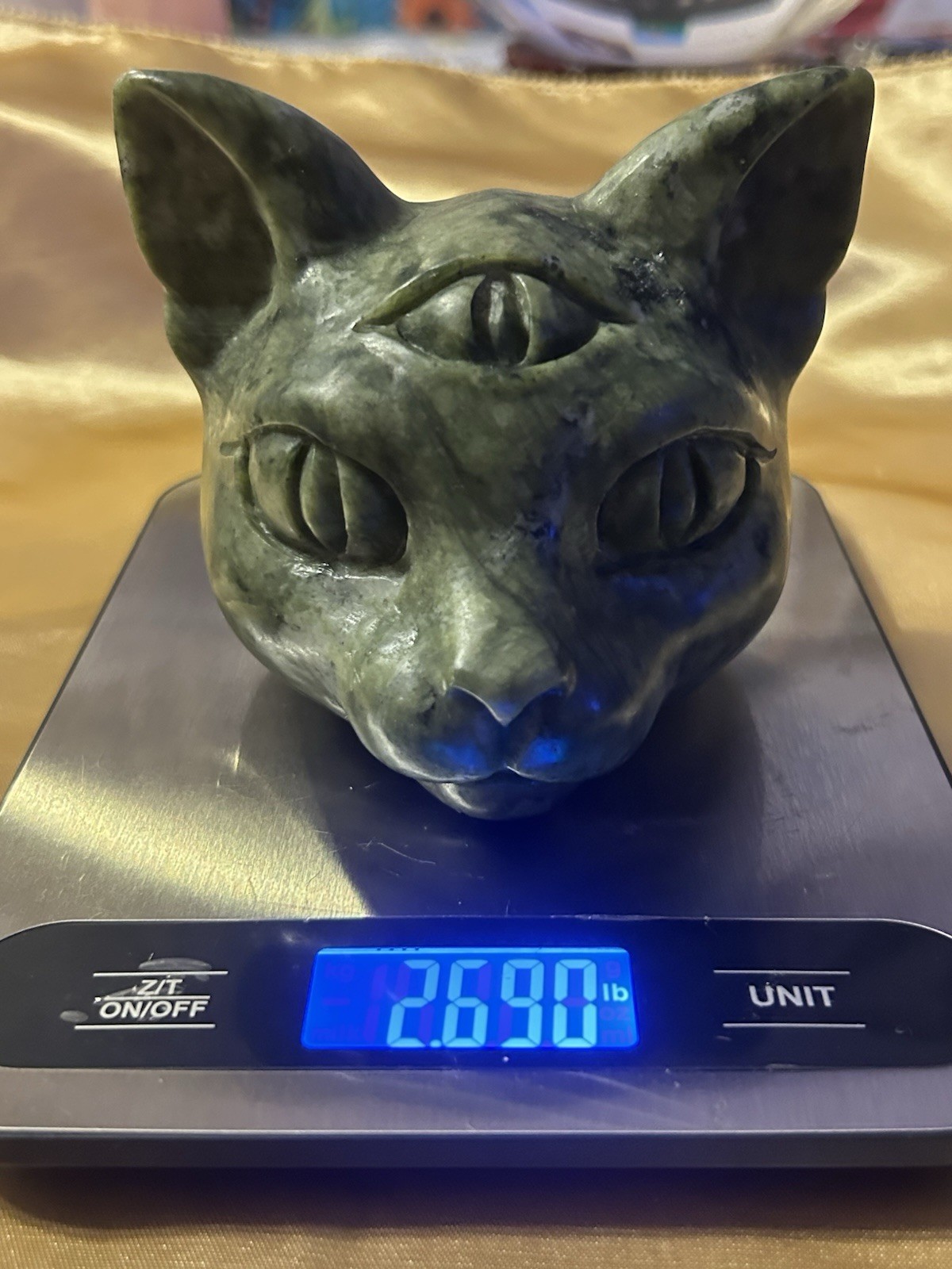Third Eye Activation Cat Head Totem Familiar Reiki Charged Jadeite Hand Carved ✨