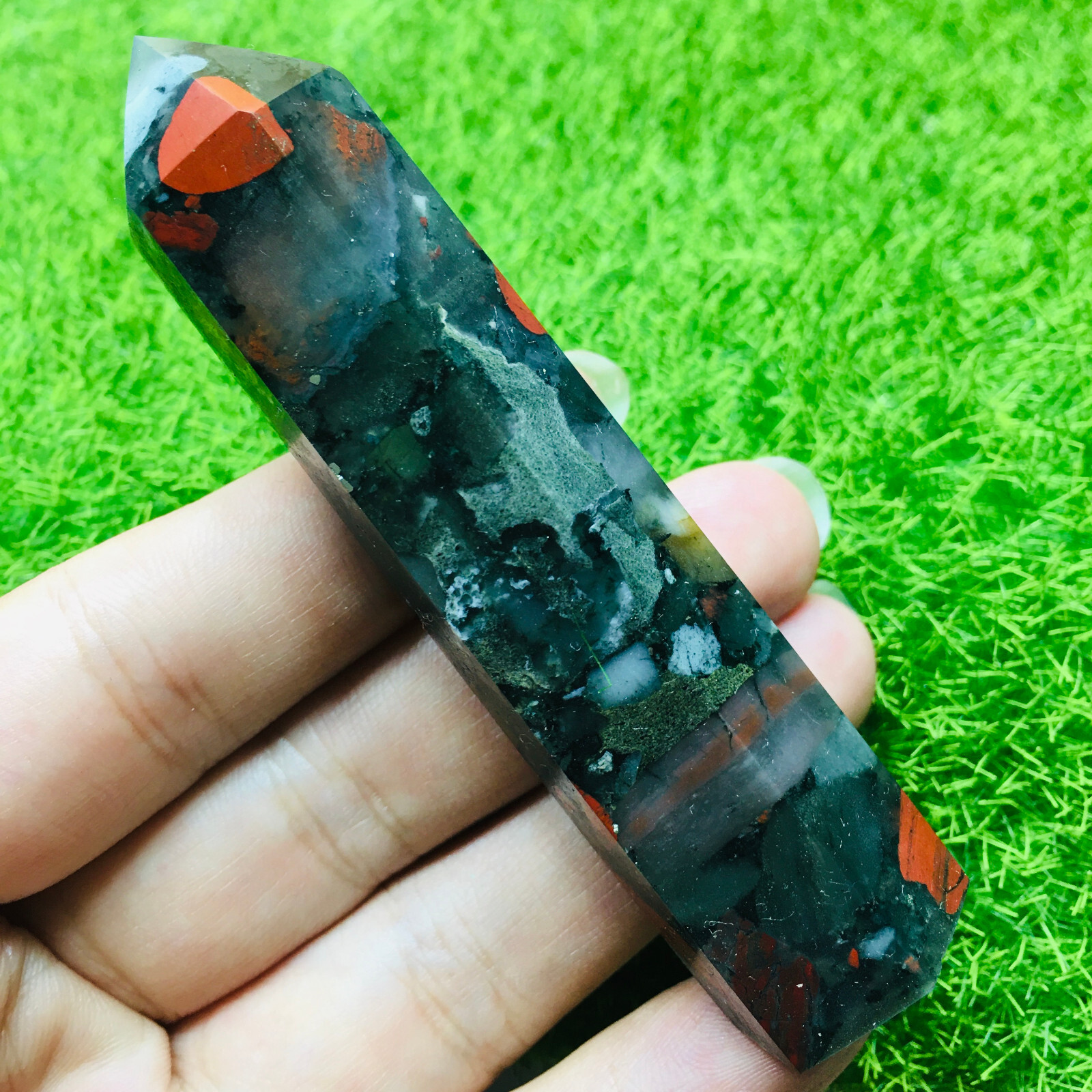 Natural African blood stone Obelisk Quartz Crystal Wand Tower Reiki Healing7-8cm
