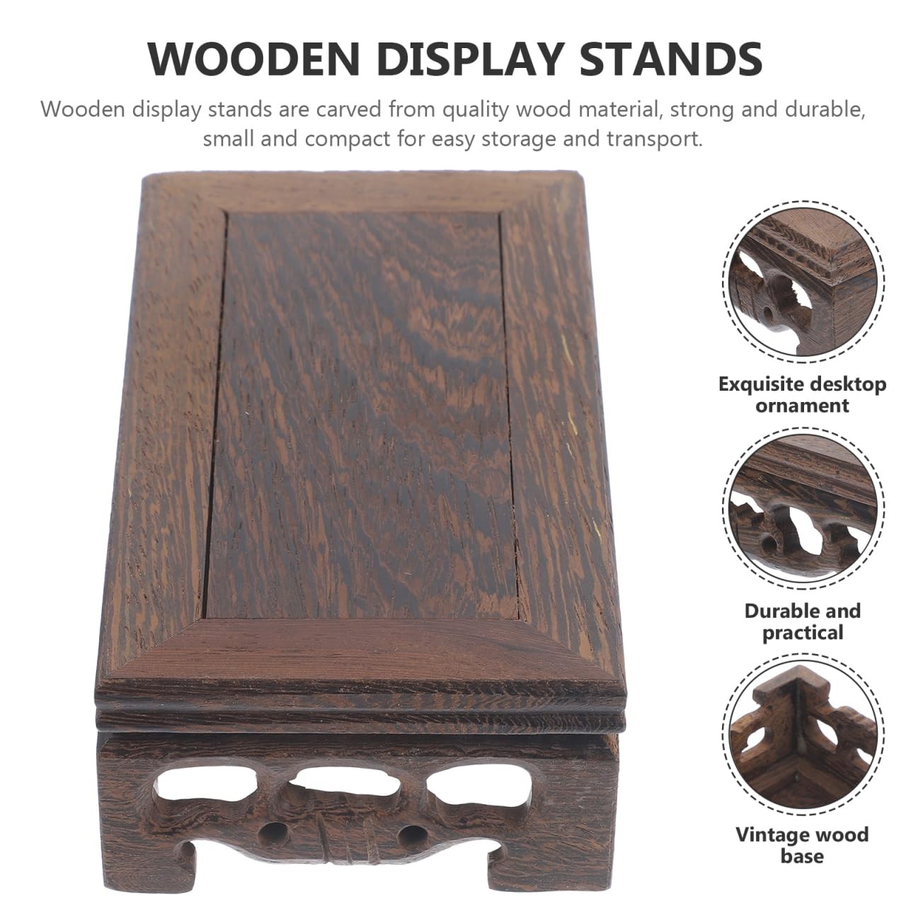 2pcs Wooden Display Stand for Bonsai and Ornaments – Square Carved Pedestal R…