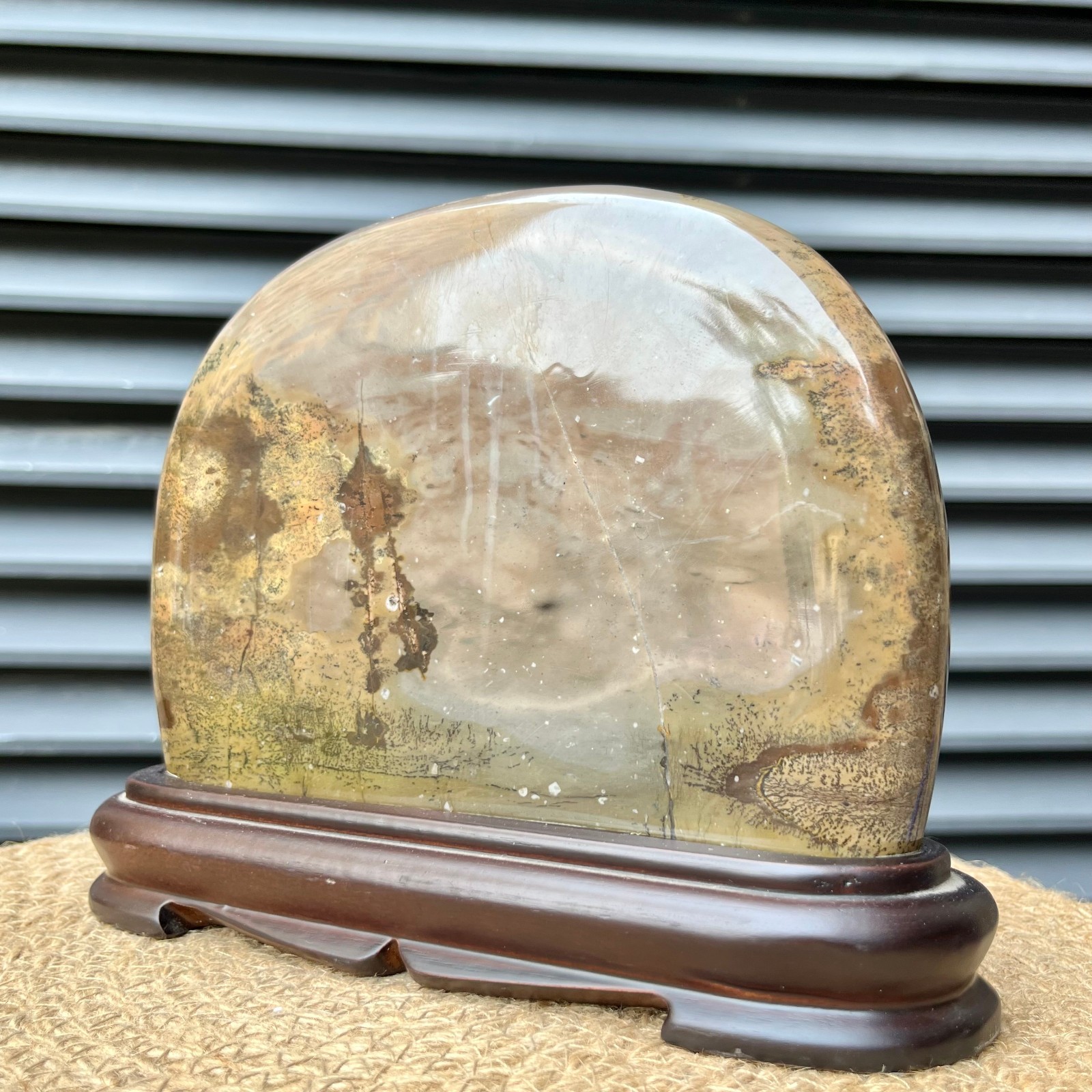 Natural Stone Display Polished Scenic Pattern Art w/ Stand 5.8 lb