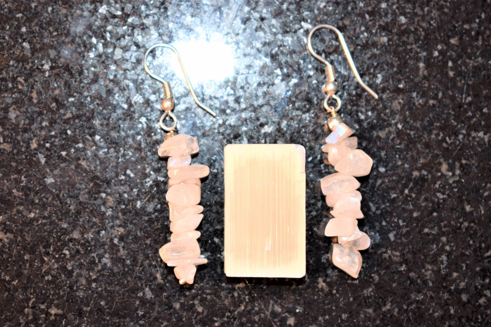 CHARGED Rainbow Moonstone Designer Crystal Chip Earrings REIKI! ZENERGY GEMS™