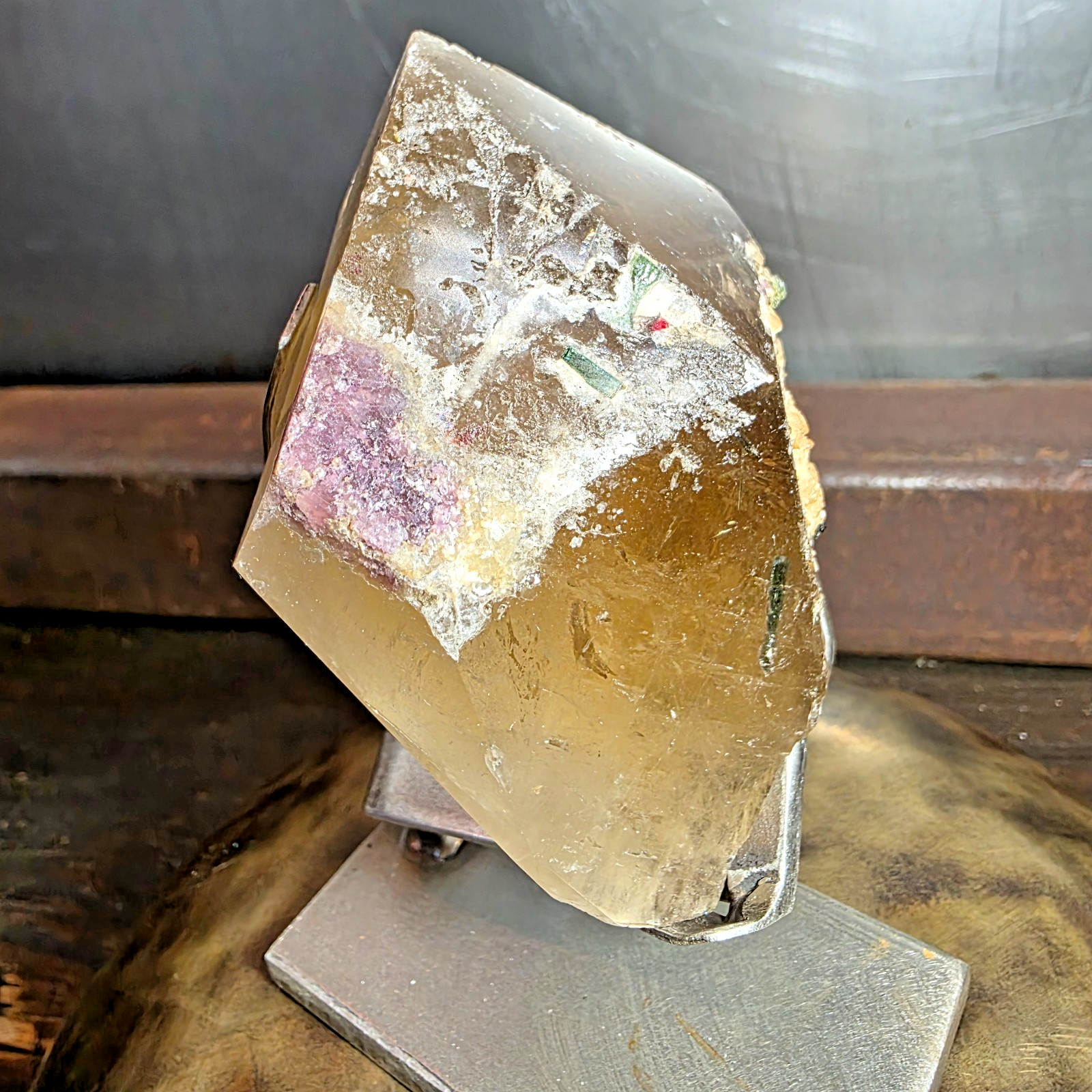 Smoky Crystal Quartz Point | Custom Stand | Natural Semi Polished Raw 316gr