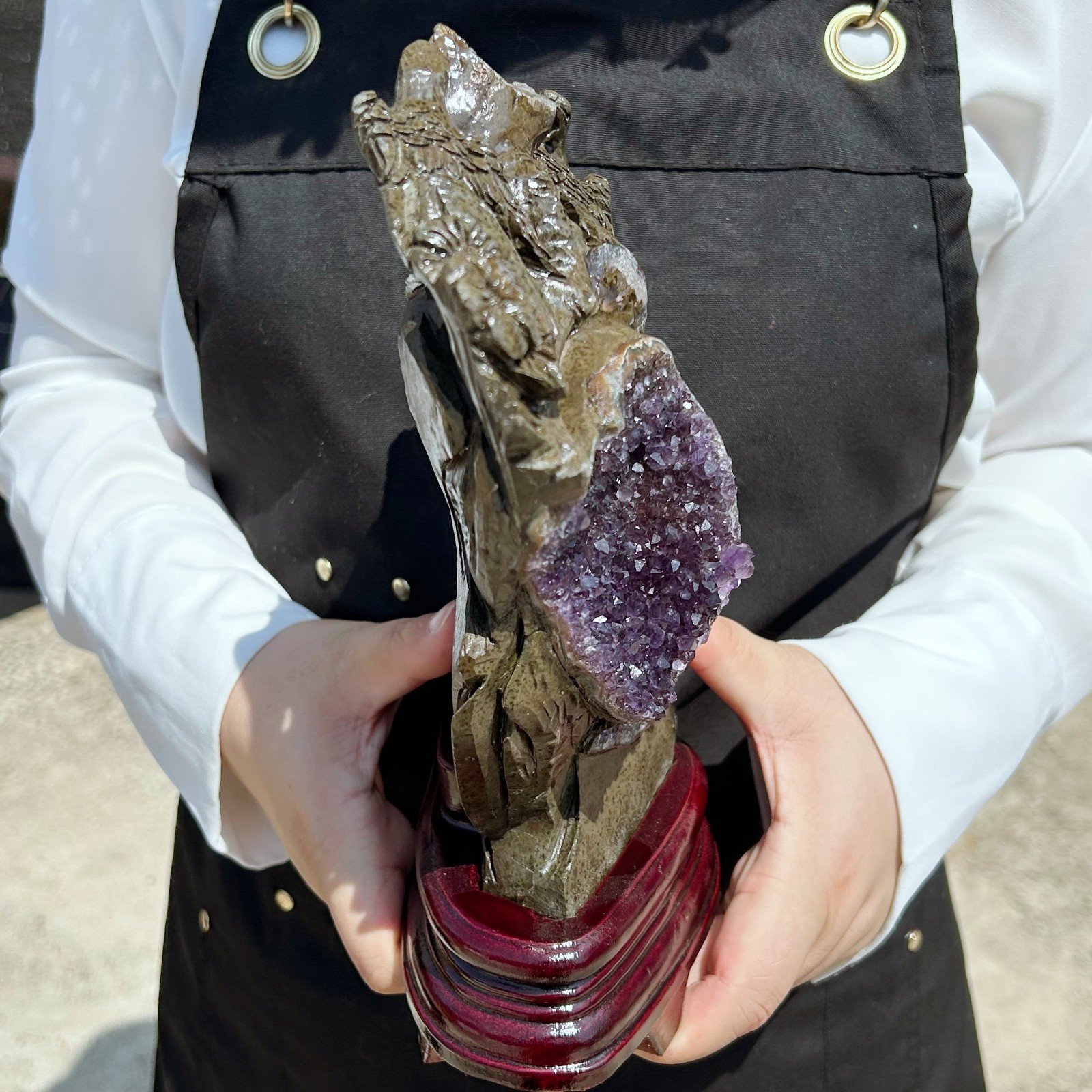 4.1LB Natural Amethyst Clusters Quartz Mineral Hand-Carved magpie Healing A217