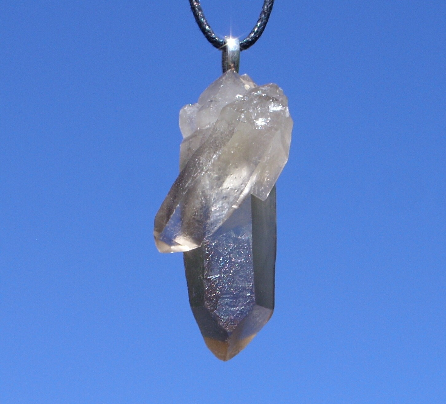 Natural Lemurian Citrine Double Terminated Twinned Crystal Pendant Necklace