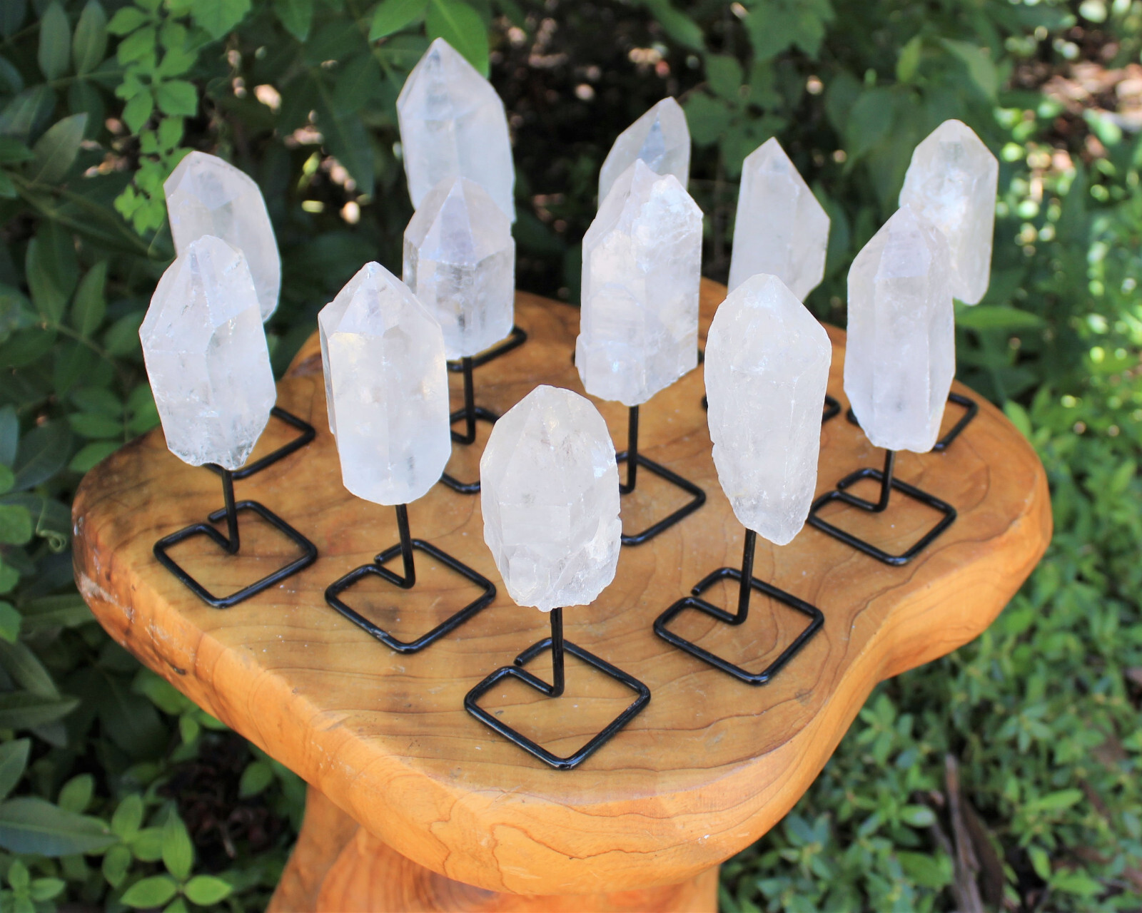 Clear Quartz Point On Metal Stand, Clear Quartz Min Pin (Clear Quartz Crystal)