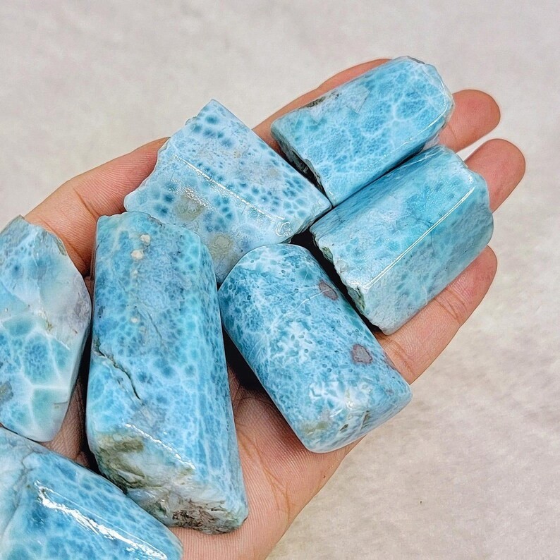 367G LARIMAR STONE LOT (7pc) FREEFORM CRYSTAL FROM DOMINICAN REPUBLIC MINE
