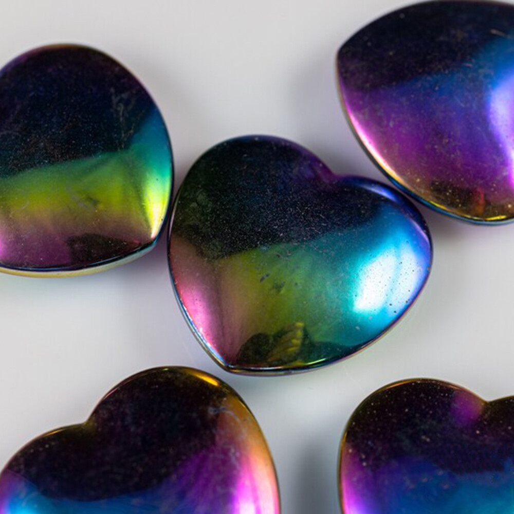 3cm Rainbow HEMATITE Crystal Stone Heart Clear Quartz Titanium Angel Aura Reiki