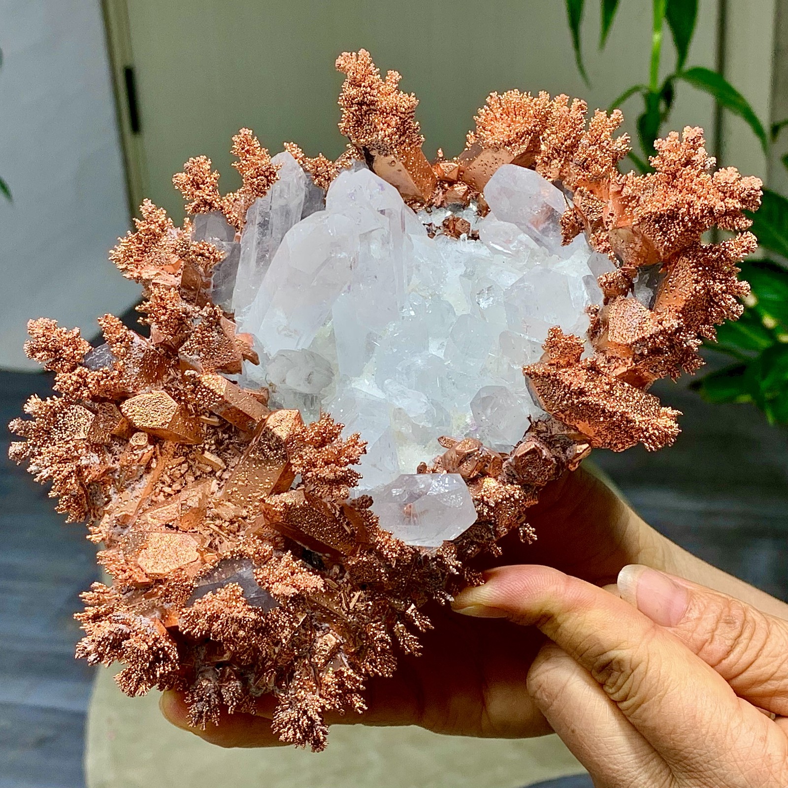 897G Rare!! iridescent Native Copper with white quartz crystal mineral-symbiosis