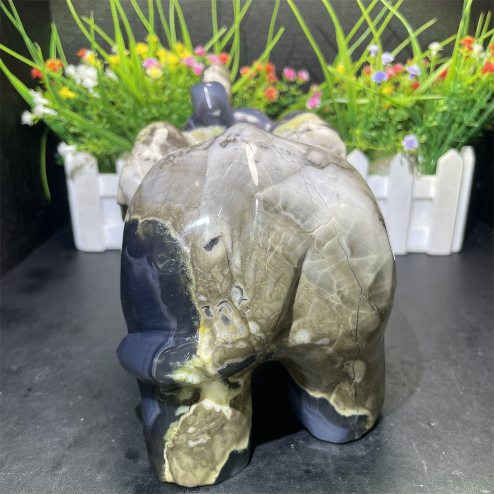 6.3LB 8.4″Natural Fluorescent Agate Elephant Carving Crystal Quartz Decor Statue