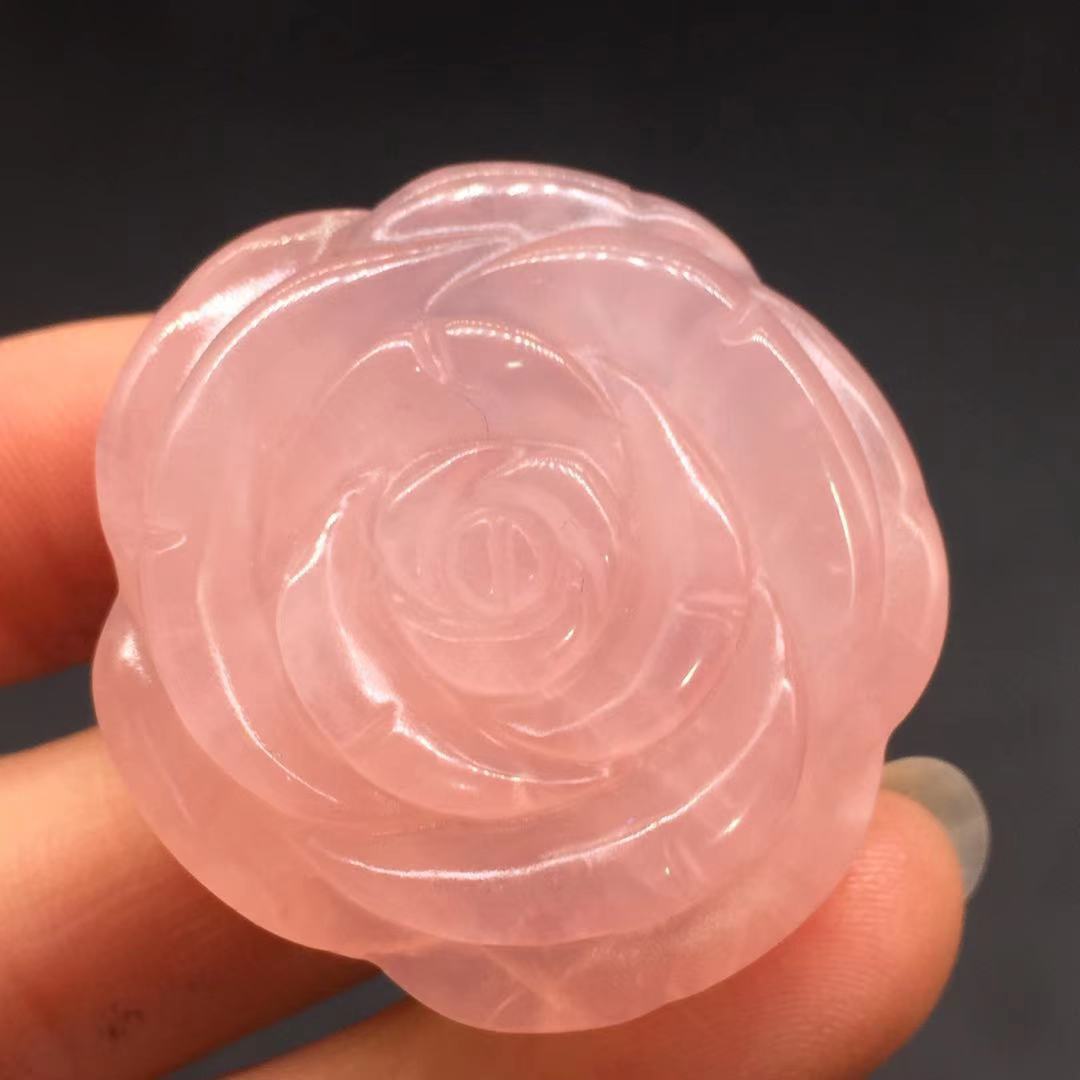 Natural Pink/Rose Quartz Crystal Carved Rose Flower Decoration Pendant DIY 1Pc