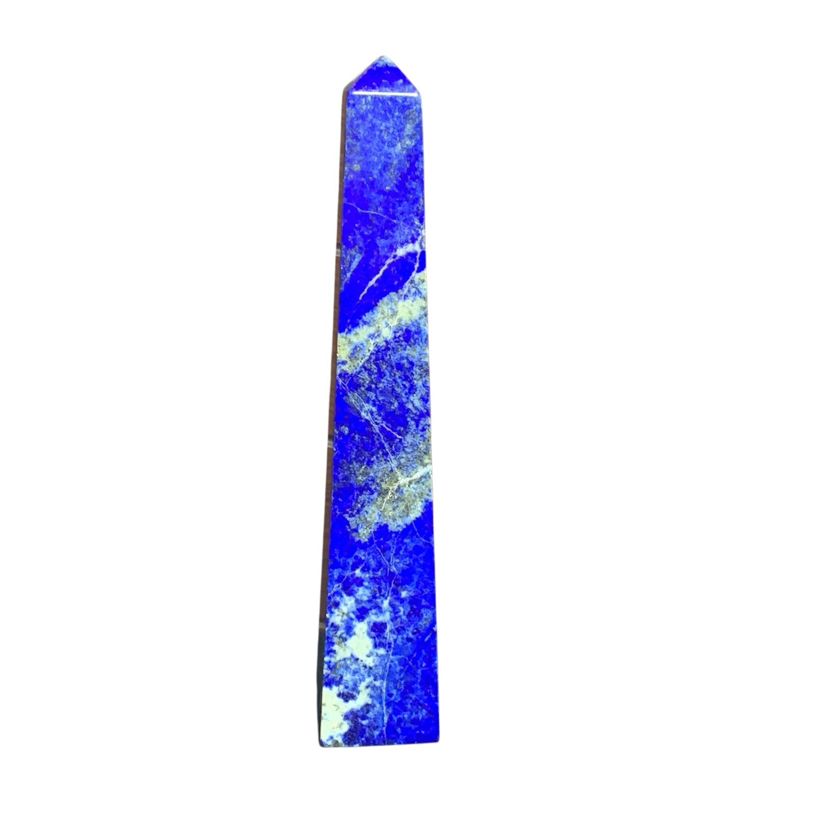 384g Natural Lapis Lazuli Tower 18.5cm Golden Pyrite White Calcite Crystal Point