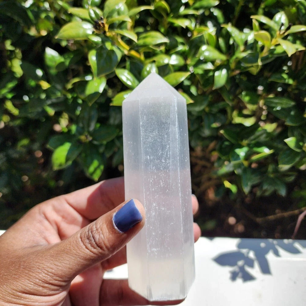 Natural Selenite Crystal Tower Polished Obelisk Point Healing Housewarming Gift