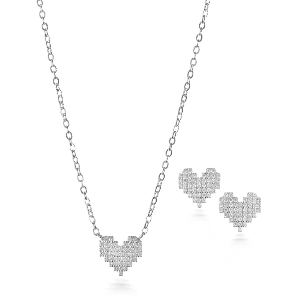 Tiny Love Silver Set, Handcrafted Jewelry for Women with White Rhodium Finish…