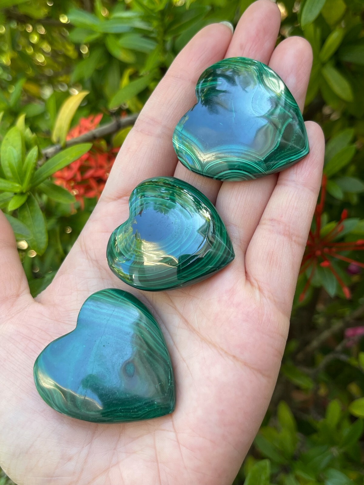 Malachite Heart, 1.5″ Polished Malachite Puffy Heart, Palm Stones, Wholesale Lot