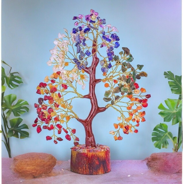 Seven Chakra Money Bonsai Tree of life Healing Feng Shui Statues