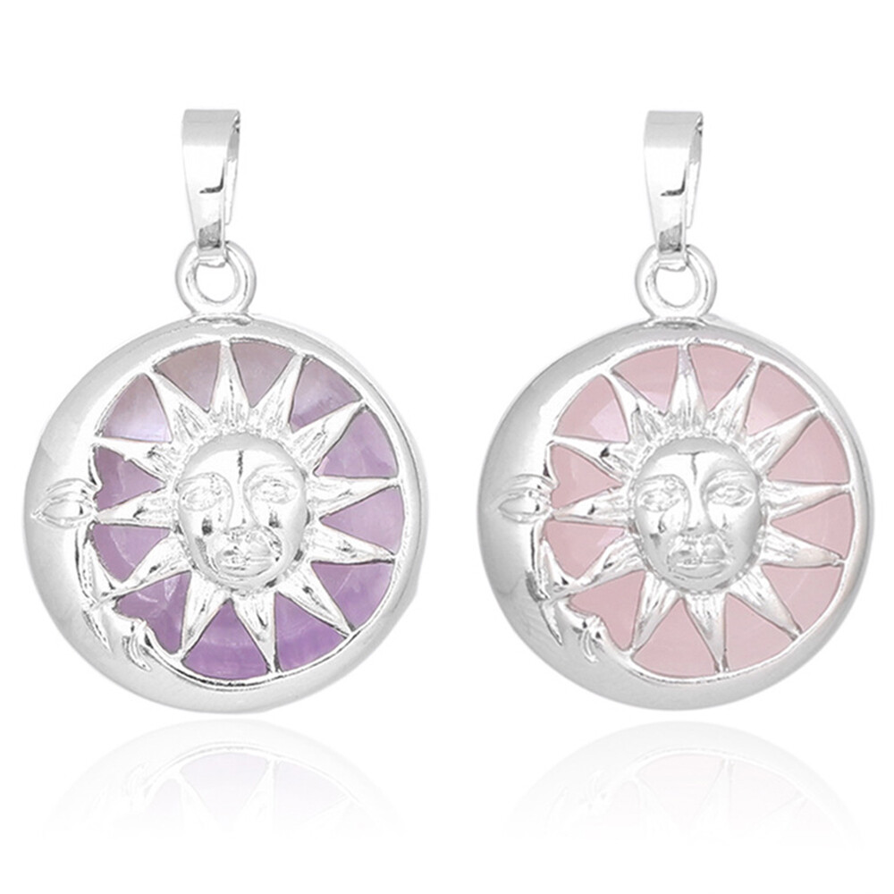Natural Crystal Stone Gemstone Round Sun with Moon Reiki Chakra Pendant Reiki