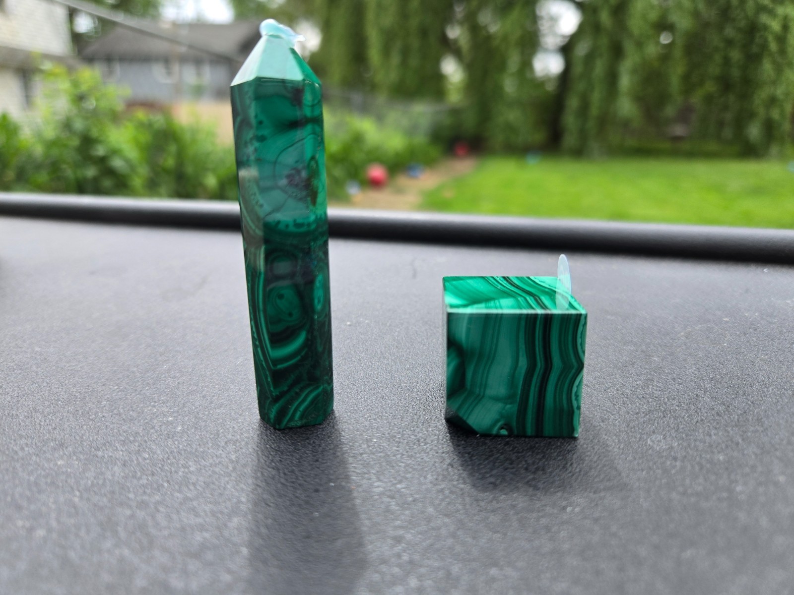 RARE HIGH-QUALITY Lot of 2 Malachite TOWER + CUBE! GORGEOUS BANDING b96