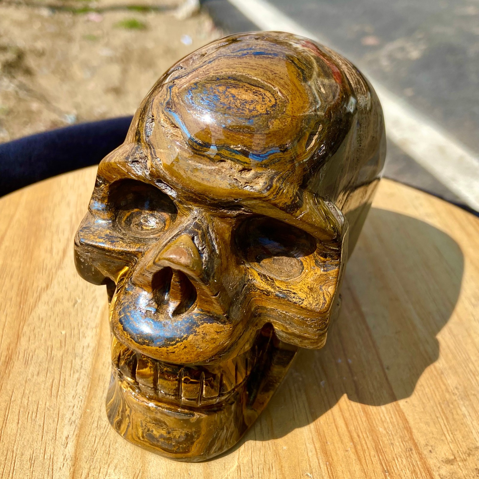 3.3LB Natural Tiger’s Eye Hand Carved Crystal Skull, Reiki Healing Stone Decor