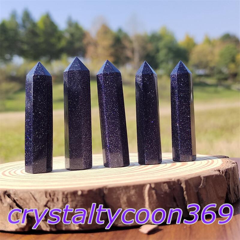 5pcs Blue Sandstone Quartz Obelisk Crystal Wand Point Tower Healing 5.5cm