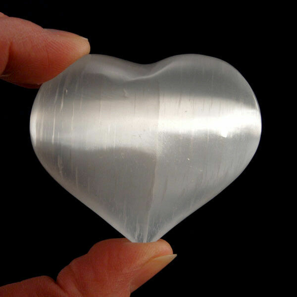 XL Polished Natural Selenite Crystal Hearts LOT of 10 Puffy Carved Stones BULK