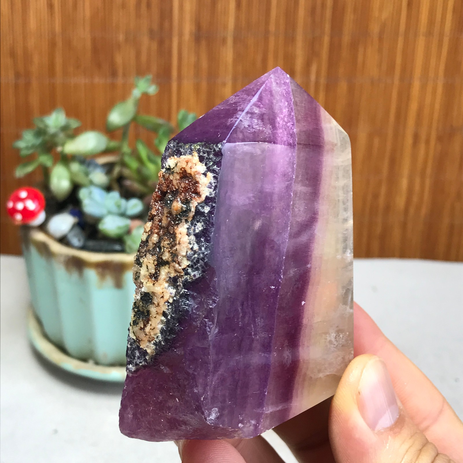 172g Natural candy Fluorite Polish/Rough wand Crystal free standing 75mm A1301