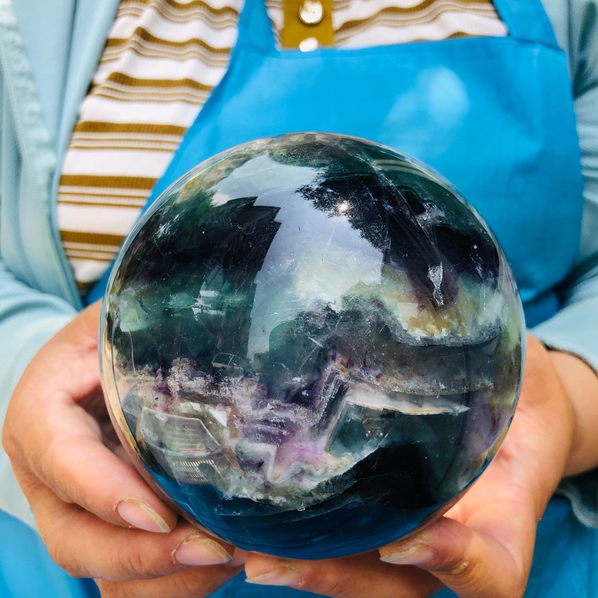 4.26LB Large Natural Fluorite Sphere Quartz Crystal Ball Energy Healing Stone