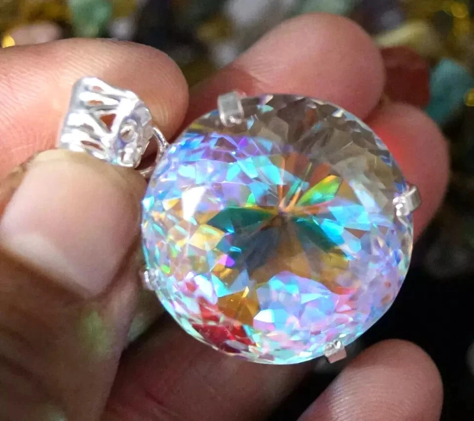 86 Ct Natural Rare Mystic Topaz Multi Color 925 Solid Silver Pendant RG Gemstone