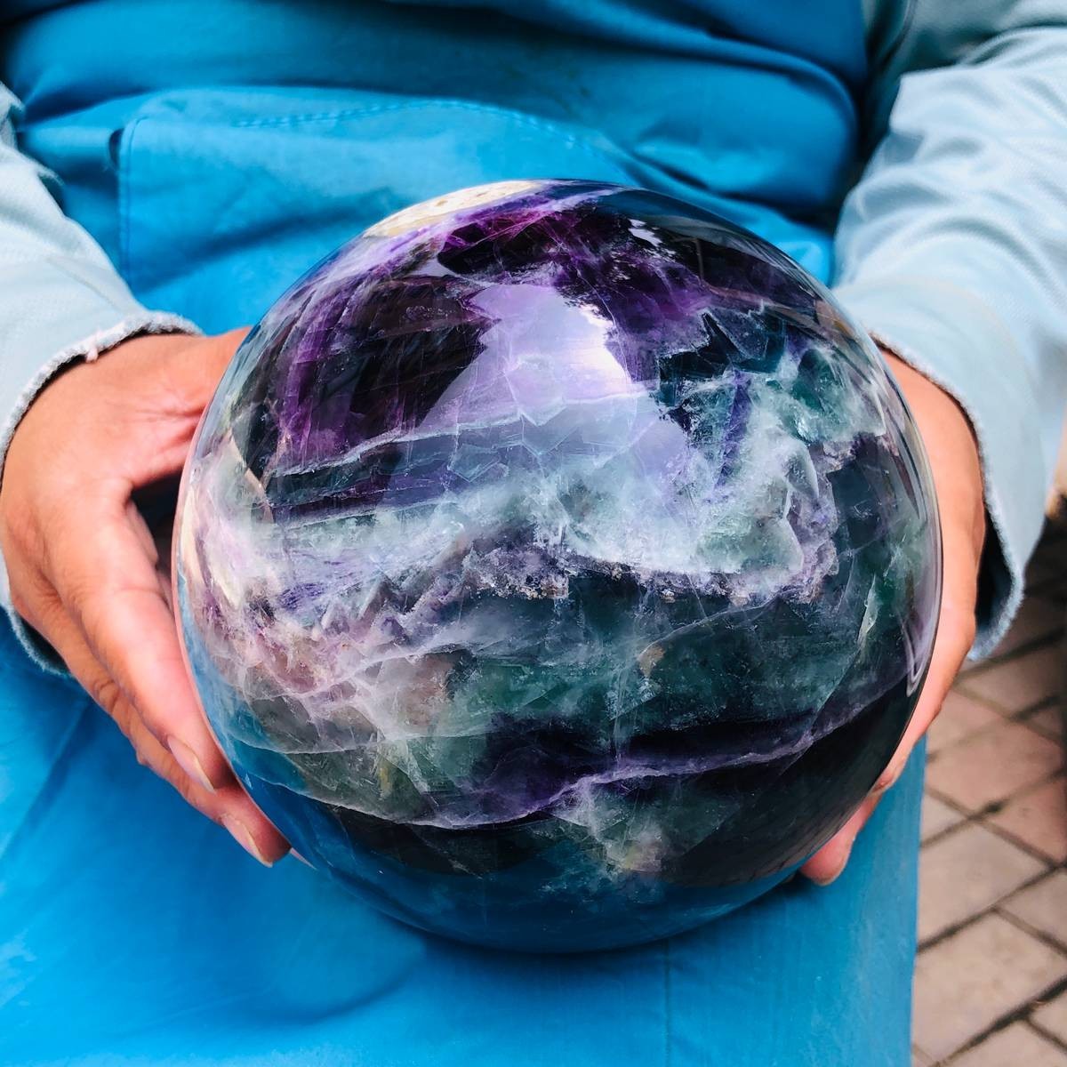 10.78 LB Natural Rainbow Fluorite Sphere Collectible Decor Healing Stone 5471