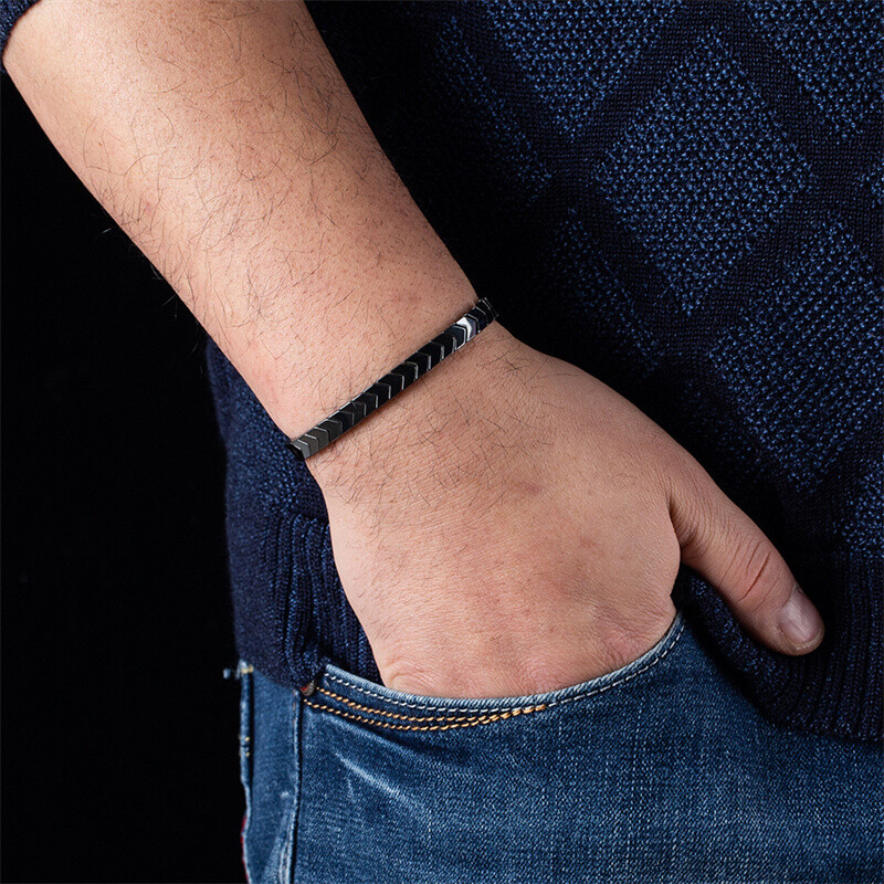 Natural Hematite Energy Stone Handmade Gemstone Healing Reiki Men Luck Bracelet