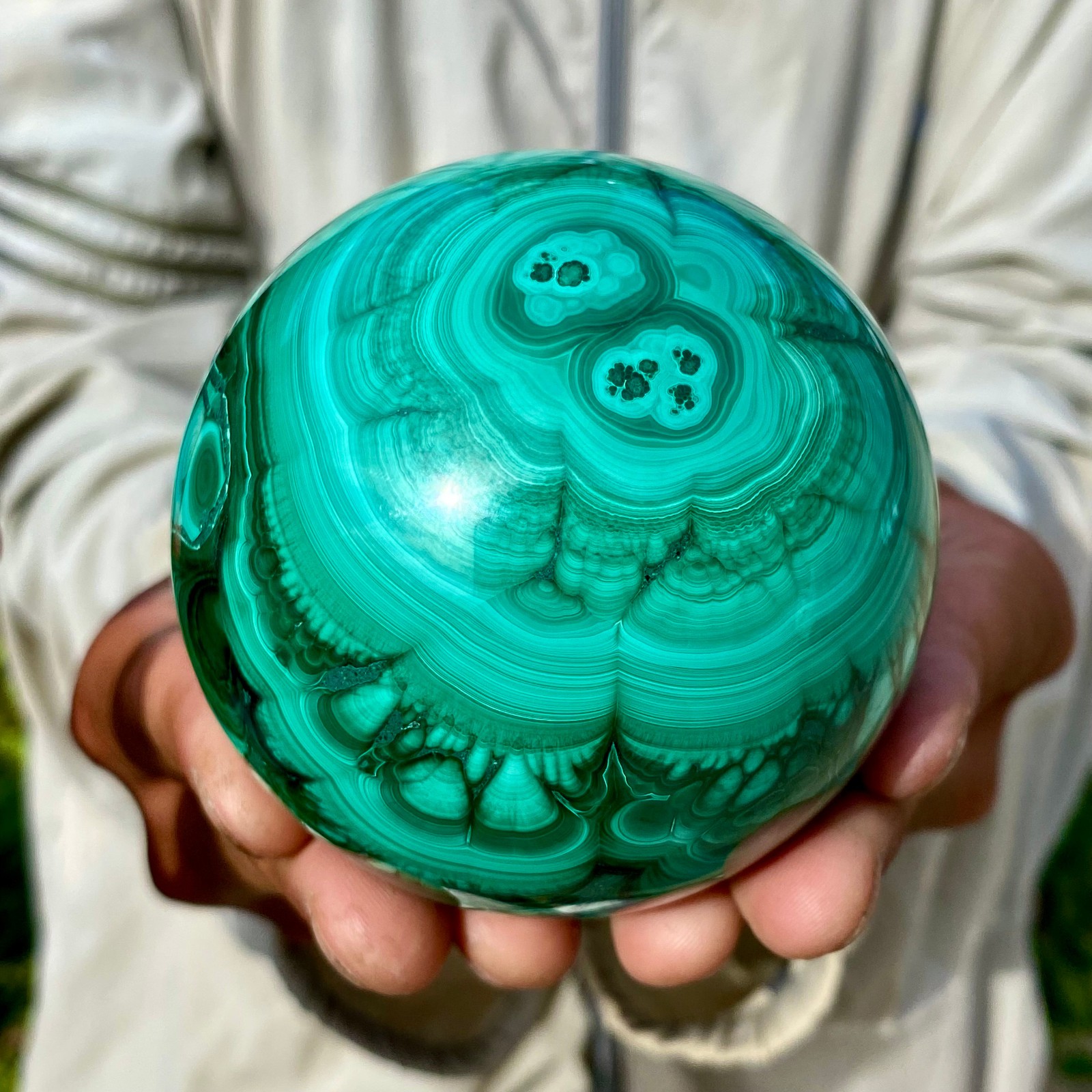 1.89LB Rare Natural Malachite quartz hand Carved sphere Crystal Healing