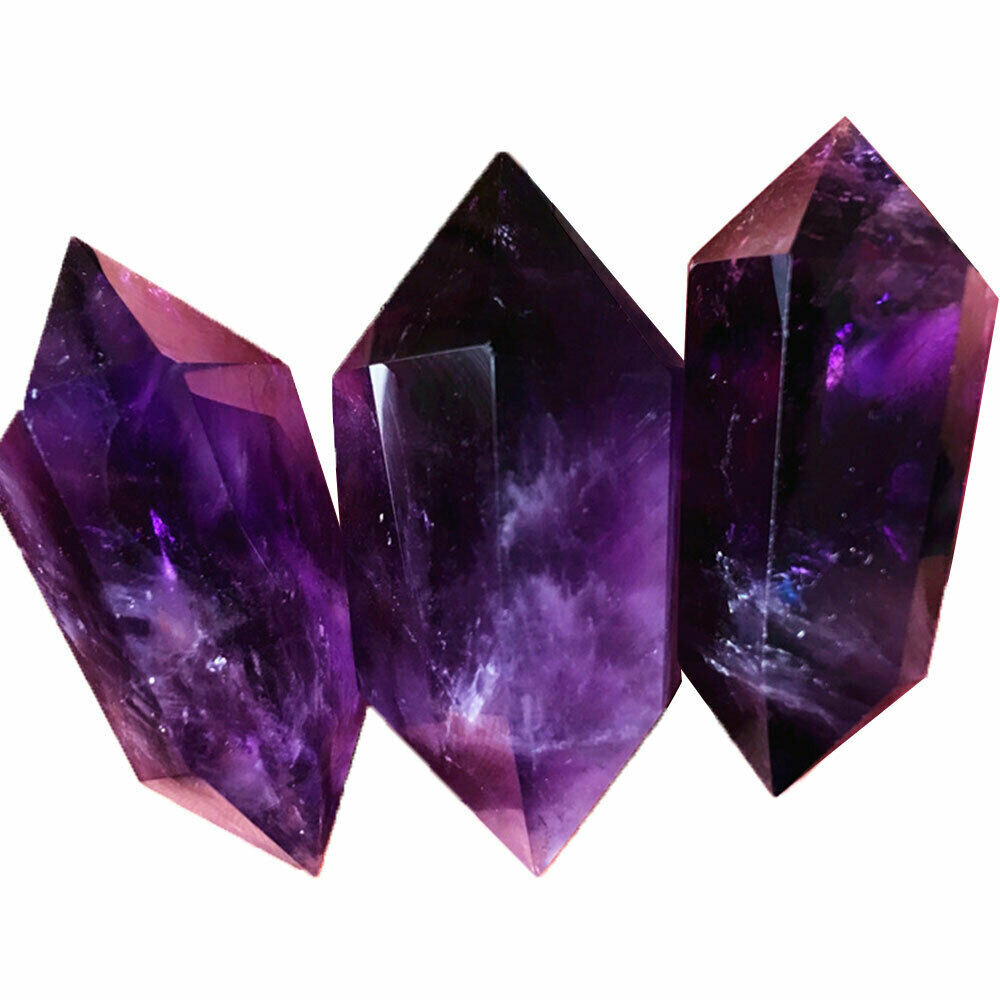 3PCS Natural Purple Amethyst Quartz Crystal Point Wand Obelisk Healing T-IT