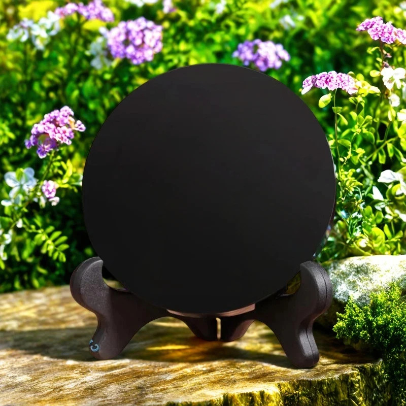 Black Obsidian Mirror Divination 8cm Reiki Healing Energy Tool Home Decor Gift