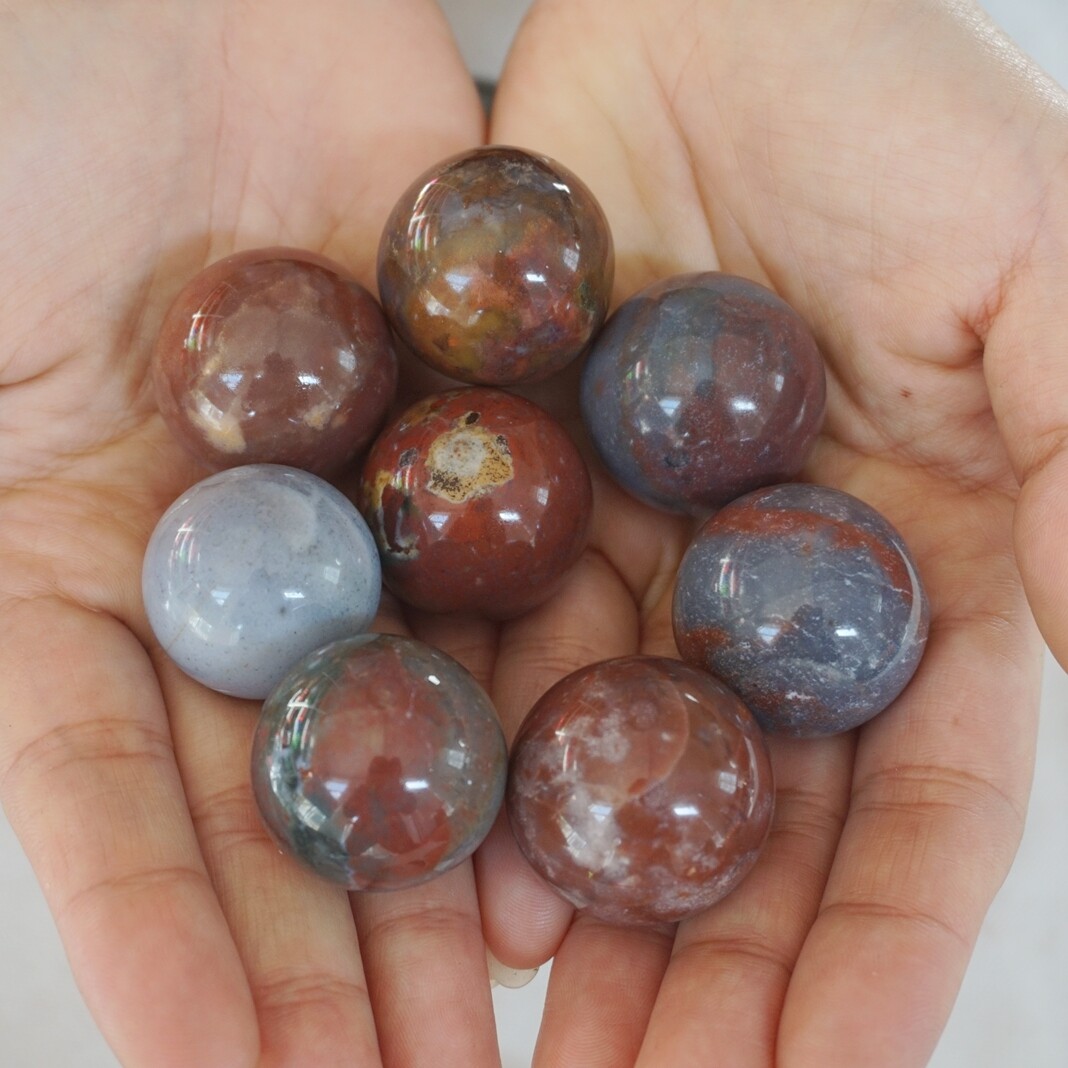 2.2LB 33Pcs Natural Ocean Jasper Onyx Quartz Crystal Sphere Ball Healing 26-29mm