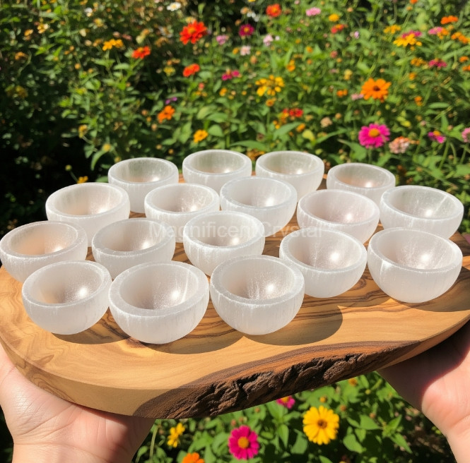 3PCS Set Selenite Bowl White Crystal Decor Display Healing Energy Reiki Gifts