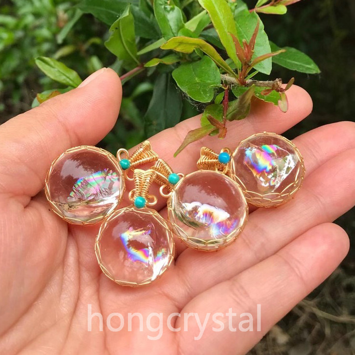 4pc Natural Rainbow Gumflower Quartz Ball Crystal Sphere Pendan Healing 16mm