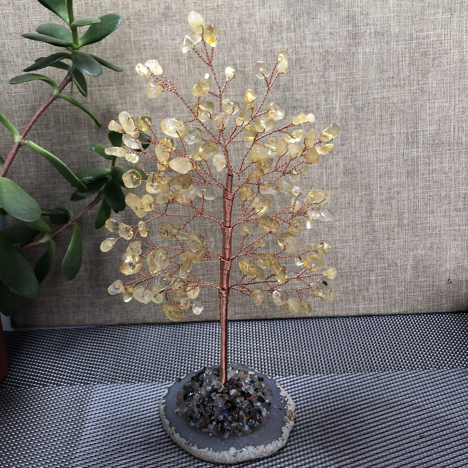 Natural beautiful crystal hand woven tree home decoration gift Yellow crystal